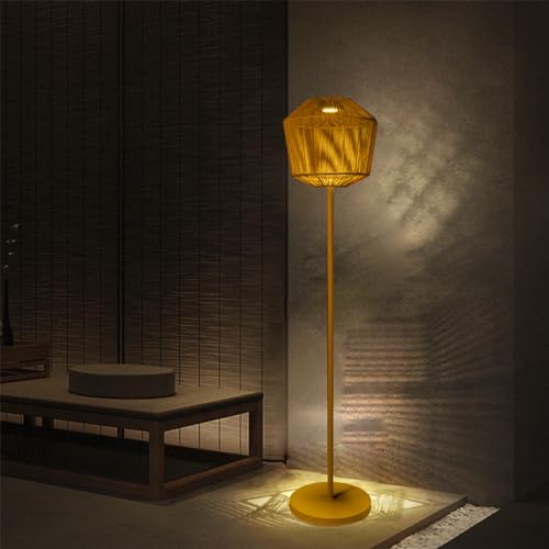 NOWSTO Luminária de chão solar para uso externo, grande lanterna de vime natural com poste e base de