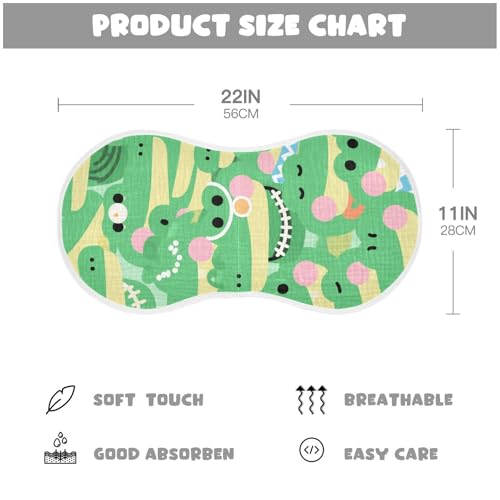 Cartoon Cute Crocodile Green Cotton Burp Cloths Baby Soft Touch Burp Rags for Babies Girls and Boys Set of 2, 22x11in4