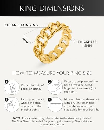 RTZN® Cuban Link Ring for Men — 6MM Premium Stainless Steel Gold/Silver Chain Ring for Men and Women — 100% Waterproof & Non-Tarnish Mens Chain Link Rings (Size: 6-12)2