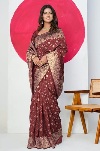 Image of MIRCHI FASHION Women Saree | Banarasi Silk Woven Design Daily Regular Use Sari with Blouse