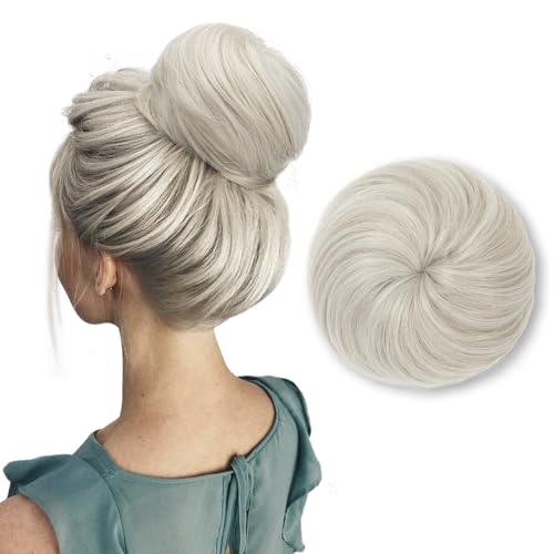 SARLA Hair Bun Extension Synthetic Drawstring Updo Fake Ballet Bun for Women Lady Donut Chignon Ice Blonde