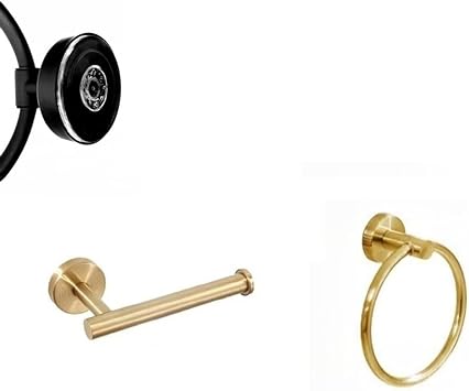 Suction Cup Bathroom Hardware Accessories Set, Adjustable Self Adhesive Hand Towel Ring and Toilet Paper Holder, No Drill Wall Mounted Towel Hooks Paper Towel Holder, 2 Pieces Glod
