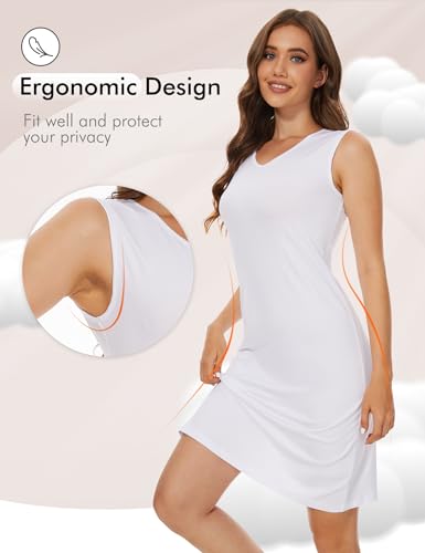 MANCYFIT Women's Full Slip V Neckline Slip Dress Wide Straps Tank Top Slip for Women Under Dress Knee Length Slip2