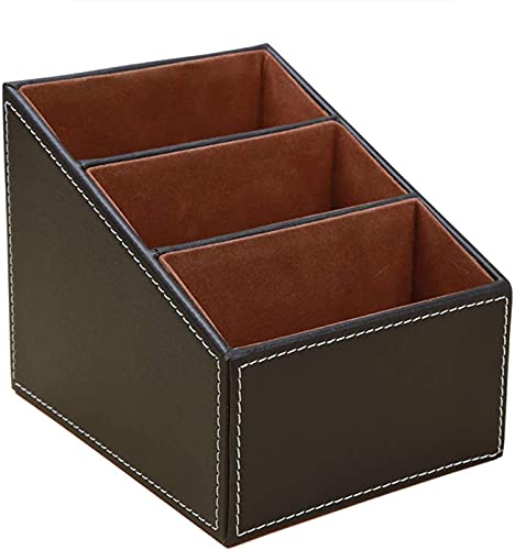 Kingfom Remote Control Holder With 3 Compartments Pu Leather Remote Caddy Desktop Organizer Store Brush, Pencil, Tv Guide, Dvd, Cd, Blu-Ray, Media Player, Heater Controllers(Brown) #TOP3