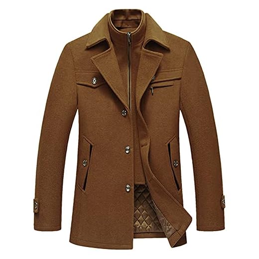 Allthemen Herr trenchcoat tjock jacka ytterkläder vinter vardaglig dubbel krage ärtrockar, Khaki, S