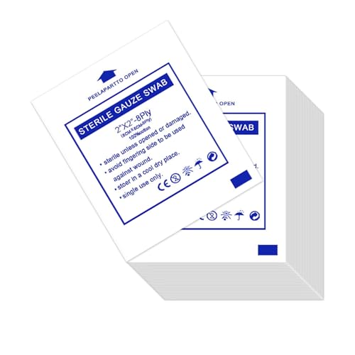 iwiio 50 Pcs 2x2 Inch Gauze Pads - Sterile Gauze Swabs & Dressings for Wounds - Home & Outdoor First Aid Kits