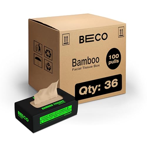 Image of Beco Bamboo Bulk Pack Super Soft 2-Ply Tissue Box 100 Pulls Each, 100% Natural and Ecofriendly Tissue Papers (Pack of 36, 3600 Tissue)