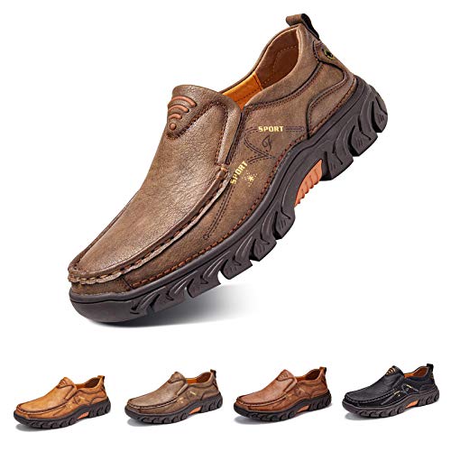 Mens Slip on Loafer Leather Casual Oxford Shoes Hand Stitching Comfort Anti Slip Moccasins Walking Shoes, Business Work Office Dress Shoes Outdoor Summer Driving Boat Round Toe Penny Shoe Wide Fit