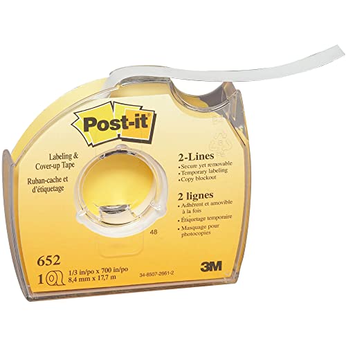 Image of Post-it 652 Cover Up and Labeling Tape, 2 Line Roll, 1 /3-Inch x700-Inch, White