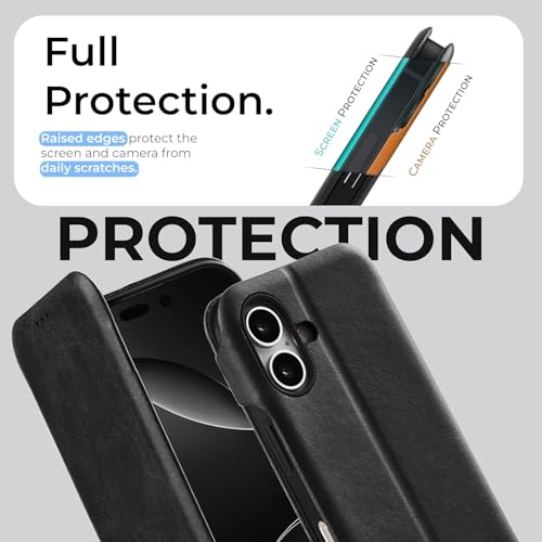 Image of PULOKA PU Leather Flip Cover Compatible with iPhone 17 - Wallet Case with Card Slot, Magnetic Closure & Kickstand Stand Function (Black)
