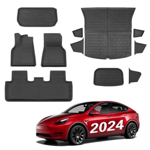 BASENOR 10PCS Tesla Model Y Floor Mats 3D Full Set Liners All-Weather Anti-Slip Waterproof Frunk & Trunk Mat Accessories Compatible with 5 seat Model Y