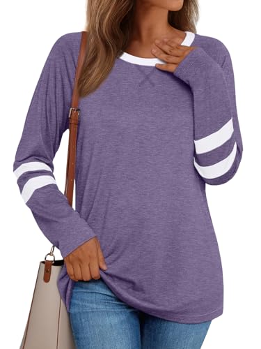 Image of AUTOMET Womens Color Block Long Sleeve Shirts Oversized Crewneck Casual Top