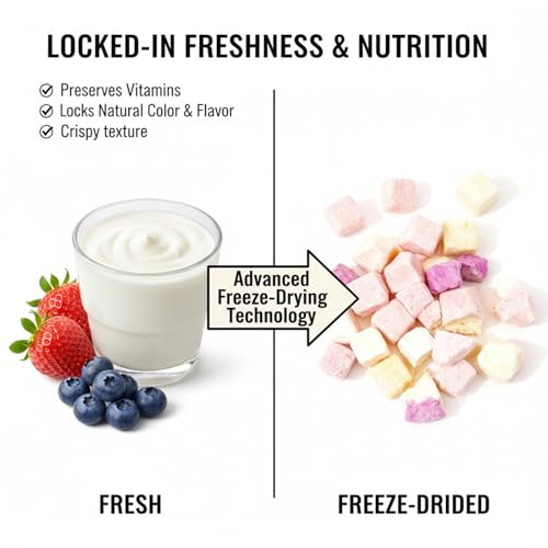 Freeze Dried Yogurt Chunks 5.3 oz, Freeze Dried Ice Cream Crispy Skin Mixed with Fruit Flavors, Mango, Strawberry, Blueberry and Original Flavors Assorted Pack,Yogurt Fruit Snacks,Milk Suga