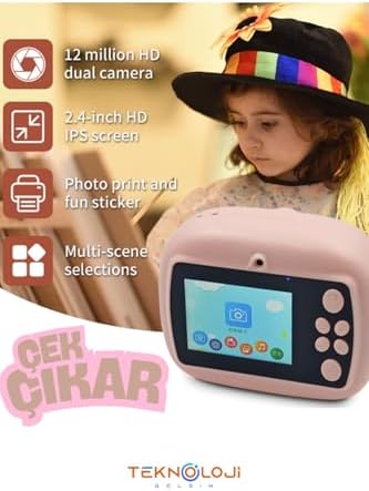 Dijital Fotoğraf Makinesi Çift Kameralı Çocuk Çek Çıkar Anlık Baskılı Termal Yazıcı Video Oyun Müzik - Görsel 5