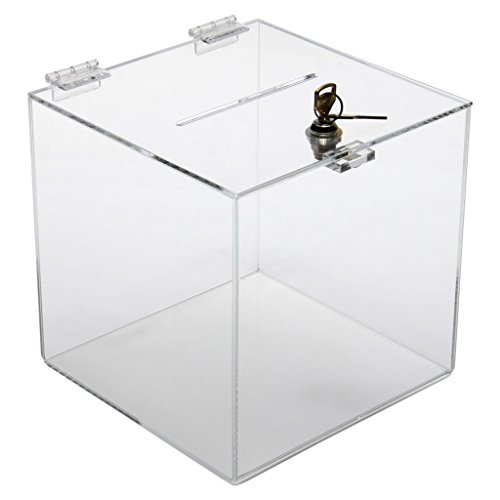 SIGEL VA151 abschließbare Spendenbox / Losbox, aus hochwertigem und besonders stabilem Acryl, 15 x 15 x 21,2 cm, mit Einstecktafel für A6 quer