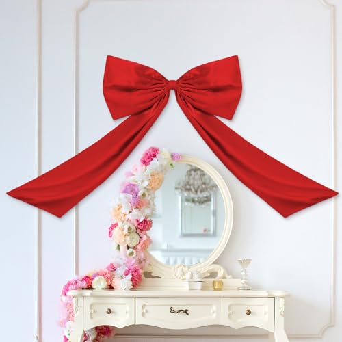 Wavwavw Red Large Bow Decor Big Bow Coquette Birthday Decoration for Room Giant Satin Ribbon Tie for Party Backdrop Wedding Bridal Shower Valentine's Day Wall Hanging Decor (24 x 36 Inches)