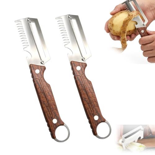 2-Pack Multi-Functional Vegetable Peeler, 3 in 1 Multi Functional Wooden Handle Peeler and Bottle Opener, Kitchen Gadgets Tool for Fruit Pumpkin Peeling Potato Carrot Veggie Peeler by Generic - Used condition - US$8.65