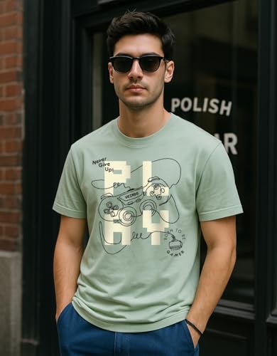 Image of Veirdo 100% Pure Cotton Regular Fit Aesthetic Graphic Printed Round Neck Half Sleeve T-Shirt Combo for Men (Pack of 3) (Green,Red,Swanwhite,Black,Navy Blue,White,Brown,Royal Blue)