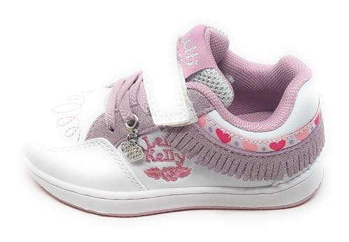 Chaussure Lelli Kelly LKAA8095 basket blanche fille franges pendentif cœur rose