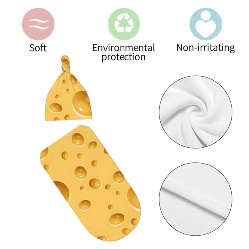 Image of Personality Cheese Newborn Swaddling Blanket Beanie Hat Funny Blanket Sleeping Bag New Born Sleep Sacks for Boys Girls