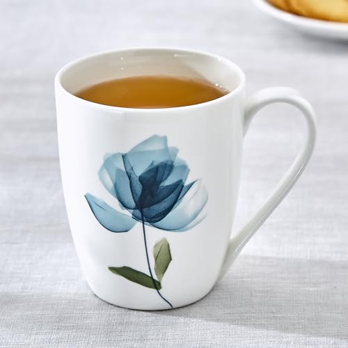 Image of Home Centre - Lucas Cobalt Bone China Floral Print Coffee Mug | Bone China Coffee Mug | Lucas Cobalt Mug | Dishwasher Safe Mug - White / 340ml