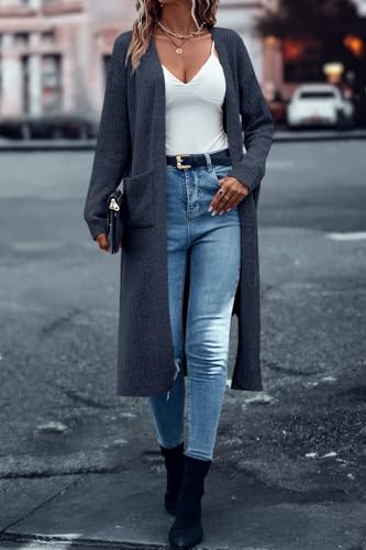 Image of Danedvi Long Cardigan Sweaters Women Trendy Open Front Coat with Pockets | Open Front Duster,Long Sleeve Coatigan,Soft Knit,Oversized,Casual Fall Winter, Daily Wear, Going Out,Work Office