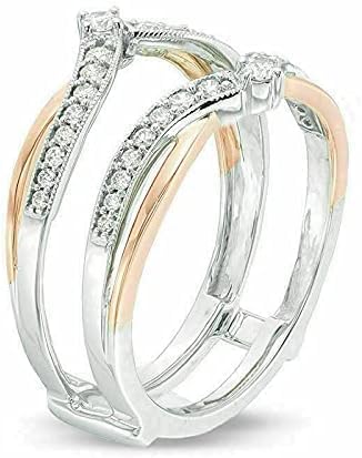 Engagement Wrap Enhancer Band Ring 2.00 Ct Round Simulated Diamond 14K Two Tone Gold Plated 925 Sterling Silver2