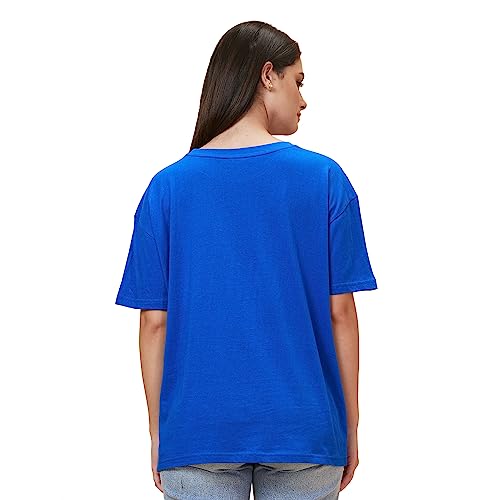 Image of Globus Women Blue Printed Round Neck Casual Boxy Fit T-shirt-3638187001