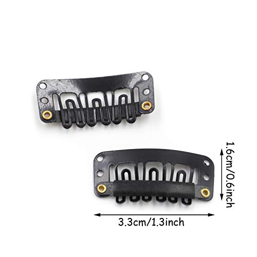 Honbay 50PCS 6-Teeth U-Shape Snap Clips for Hair Extensions - 3.3cm/1.3inch (Black)