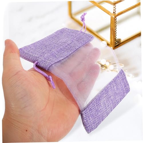 Bolsas de Tela de Lino con Cordón 10 pcs Morado miniatura 5