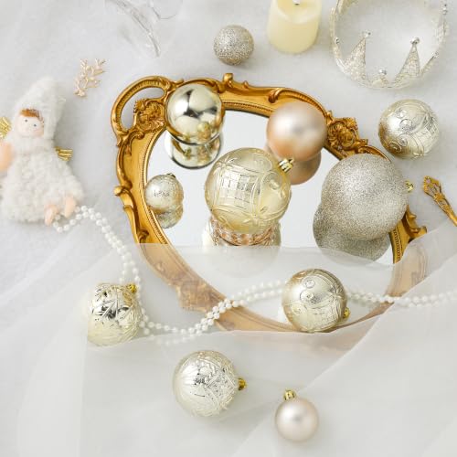 SZVRL Christmas Balls Ornaments -36pcs Shatterproof Christmas Tree Decorations with Hanging Loops for Xmas Tree, Holiday Party, Wedding & Indoor Home Decor,6 Styles in 3 Sizes (Champagne) - image 5