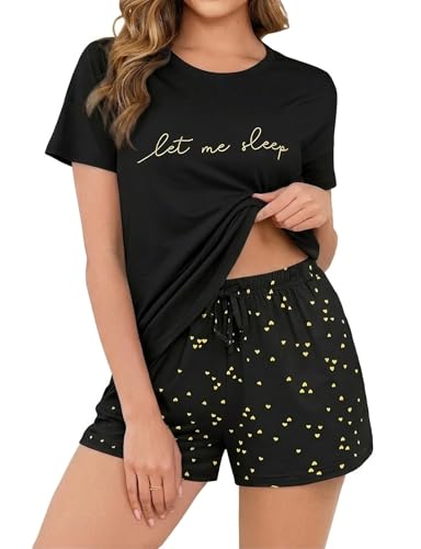 Crewhpo Ensemble Nuit Femme 2 Pièces Col Rond Short Imprimé Coupe Ample