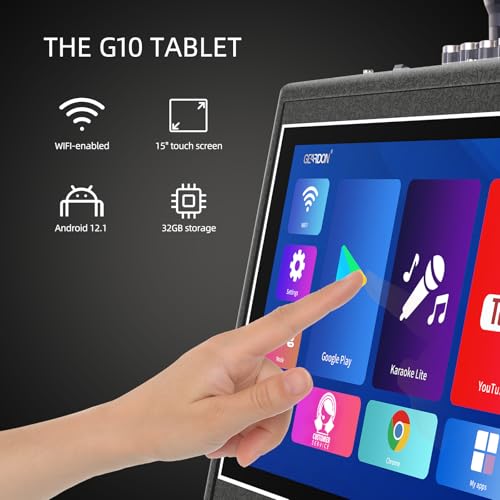 GEARDON Karaoke Machine with Lyrics Display Screen for Adults, Built-in 15 Inches Tablet, Bluetooth Speaker with 2 Wireless Mics, 1000W Peak Power, DJ Lights, Portable Karaoke System for Any Occasion - Thumbnail 2