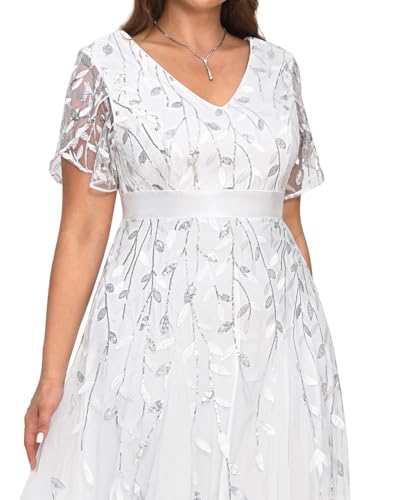 Image of Pinup Fashion Plus Size Formal Dresses - Evening Gowns Wedding Sequin Embroidery V-Neck Prom Long Dress