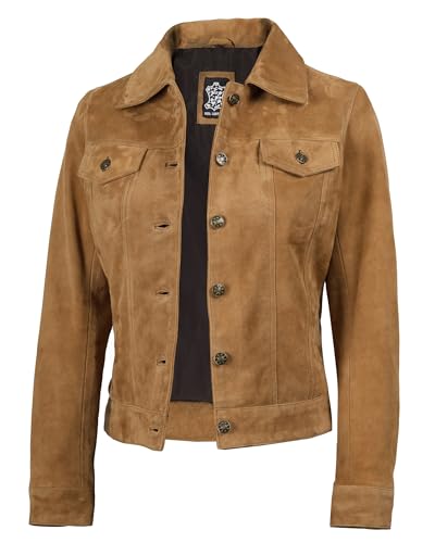 Image of Decrum Trucker Leather Jacket Women - Button Closure Vintage Style Real Lambskin Womens Leather Jacket