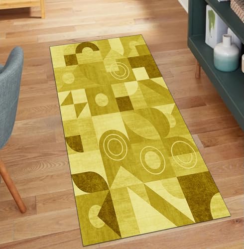 Alfombra de pasillo para dar luz a tu cocina con su alegre diseño patchwork amarillo 2