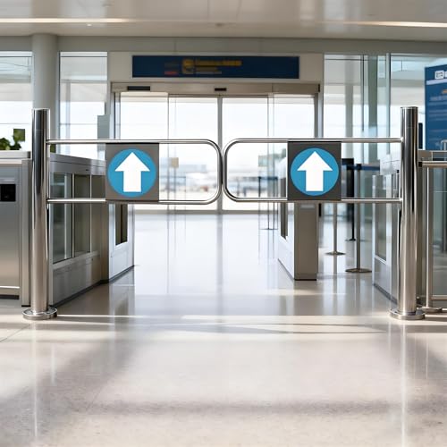 Cancello di accesso per un ingresso sicuro: progettato per aprirsi in una direzione, garantendo un accesso controllato. Il pannello frontale presenta una freccia rivolta verso l'ingresso per bloccare efficacemente le uscite non autorizzate.