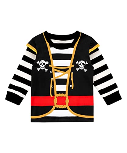 Image of Toddler Boys Outfits Halloween Pirate Striped Trousers Kids Long sleeved Clothes with Hat