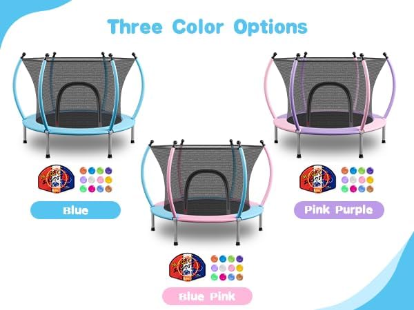 55/60" Trampoline for Kids, 4.5/5 FT Toddler Trampoline with Enclosur Net, Basketball Hoop & Sandbag, 440 LBS Capacity, Adjustable Height,Gifts for Ages 3-12 Boys & Girls - Image 9