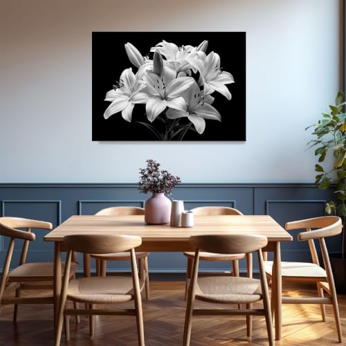 Cuadros de decoración para salón y dormitorio: lienzo abstracto de flores monocromático 40x60 2