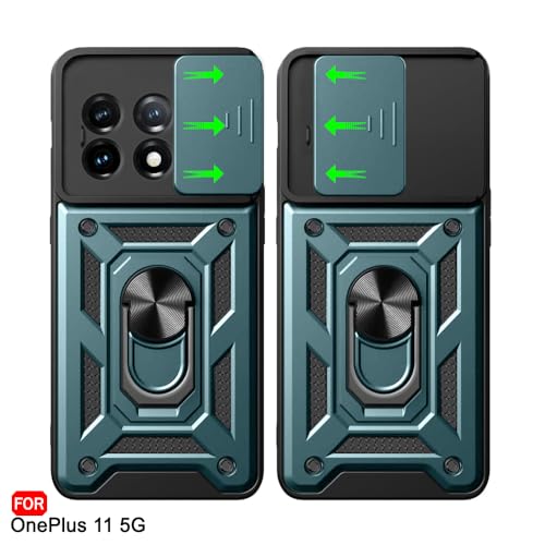 Image of TheGiftKart Tough Armor Bumper Back Cover Case for OnePlus 11 5G | Ring Holder & Kickstand in-Built | 360 Degree Protection Back Case Cover for OnePlus 11 5G (PC & TPU, Sliding Camera Cover, Green)