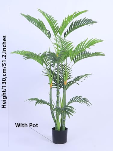 Image of ARICK DECOR 4.3Ft Artificial Golden Areca Palm Plant in Black Pot, 4.3ft Large Faux Tropical Palm Tree for Home Decor, Office, Living Room & Corner Accent