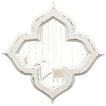 Hanging Antique Small Wall Mirrors Decorative 9.6 inch, Distressed White Sculpted Wood Mirror Farmhouse Wall Decor, Shabby Chic Lucky Four-Leaf Clover Mirror Wall Decor for Living Room