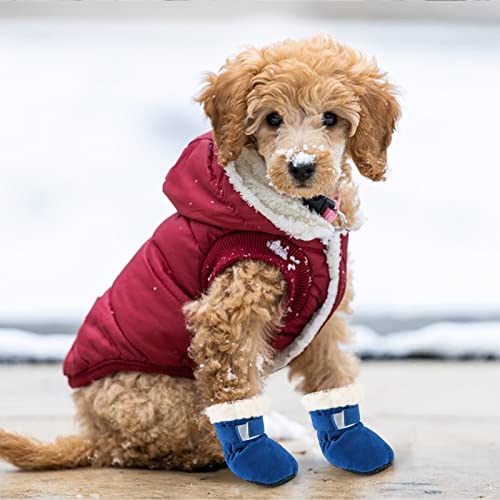 Hundeschuhe,4 Stück Hundeschuhe Pfotenschutz wasserdichte Schneeschuhe Pfotenschutz mit Anti-Rutsch Sohle Outdoor Pfotenschützer Hundeschuhe für kleine mittlere Hunde Herbst Winter (Blue)