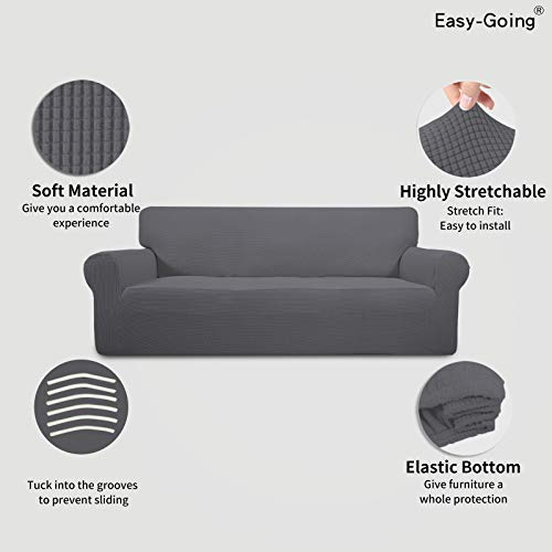 Image of Easy-Going Stretch Oversized Sofa Slipcover 1-Piece Sofa Cover Furniture Protector Couch Soft with Elastic Bottom for Kids, Polyester Spandex Jacquard Fabric Small Checks Gray