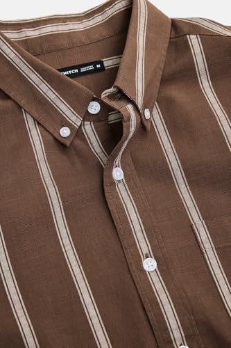 Image of SNITCH Men Casual Shirt | Regular Fit Long Sleeve Button-Down Collar Striped Pattern | 100% Cotton Breathable Fabric Smart Casual Summer Styling