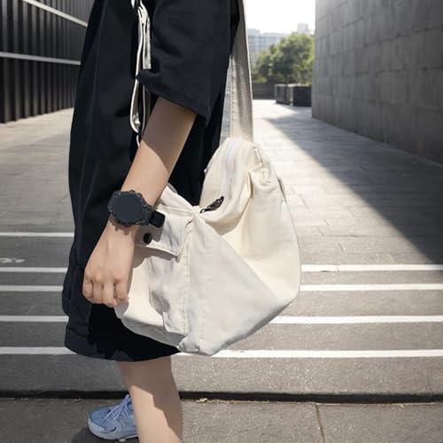 Sac messager en toile blanc avec plusieurs poches pour ne plus jamais manquer d'espace - 2