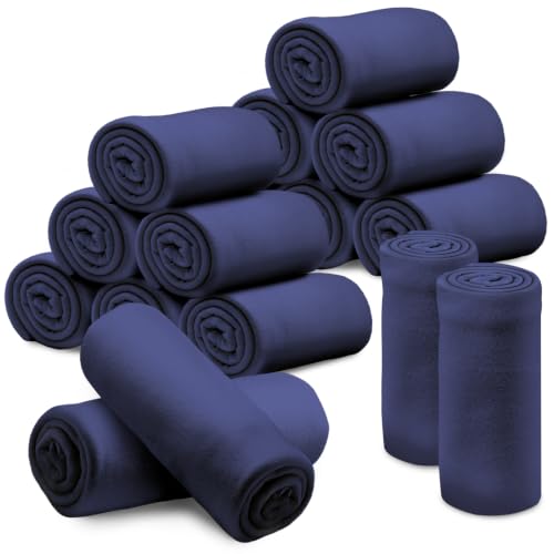 FaceRain 12 Pack Bulk Fleece Throw Blankets 50x60 in, Soft Cozy Blue | Double-Sided Fleece, 50x60 in, Lightweight Cozy Throw for Sofa, Bed, Wedding, Pet, All Seasons