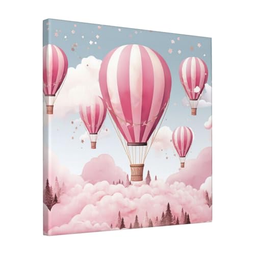 Toile murale montgolfière rose poétique 40 cm pour une chambre bébé douce