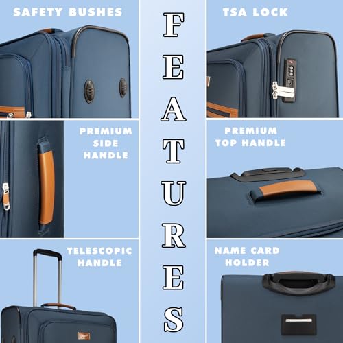 Image of F Gear Softair Medium Soft Luggage | Lightweight Expandable Carry-On Trolley Bag with 360 Spinner Wheels, Silent 8-Wheel System, Built-in TSA Lock, Anti-Theft Zipper & Luggage Tag (.Navy)
